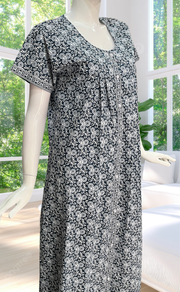 Grey Floral Full Open Pure Cotton Nighty. Pure Cotton | Laces and Frills