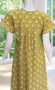 Lime Yellow Floral Full Open Pure Cotton Nighty. Pure Cotton | Laces and Frills