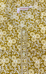 Lime Yellow Floral Full Open Pure Cotton Nighty. Pure Cotton | Laces and Frills