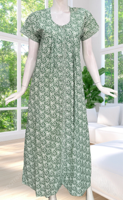 Pista Green Floral Full Open Pure Cotton Nighty. Pure Cotton | Laces and Frills