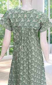 Pista Green Floral Full Open Pure Cotton Nighty. Pure Cotton | Laces and Frills