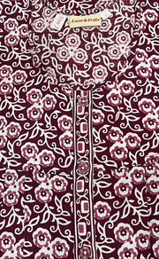 Maroon Floral Full Open Pure Cotton Nighty. Pure Cotton | Laces and Frills