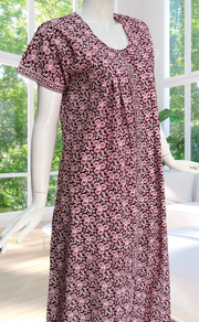 Maroon Floral Full Open Pure Cotton Nighty. Pure Cotton | Laces and Frills