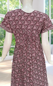 Maroon Floral Full Open Pure Cotton Nighty. Pure Cotton | Laces and Frills