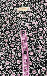 Black Floral Full Open Pure Cotton Nighty. Pure Cotton | Laces and Frills