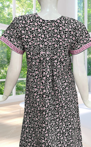 Black Floral Full Open Pure Cotton Nighty. Pure Cotton | Laces and Frills
