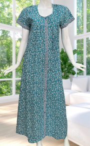 Sky Blue Floral Full Open Pure Cotton Nighty. Pure Cotton | Laces and Frills