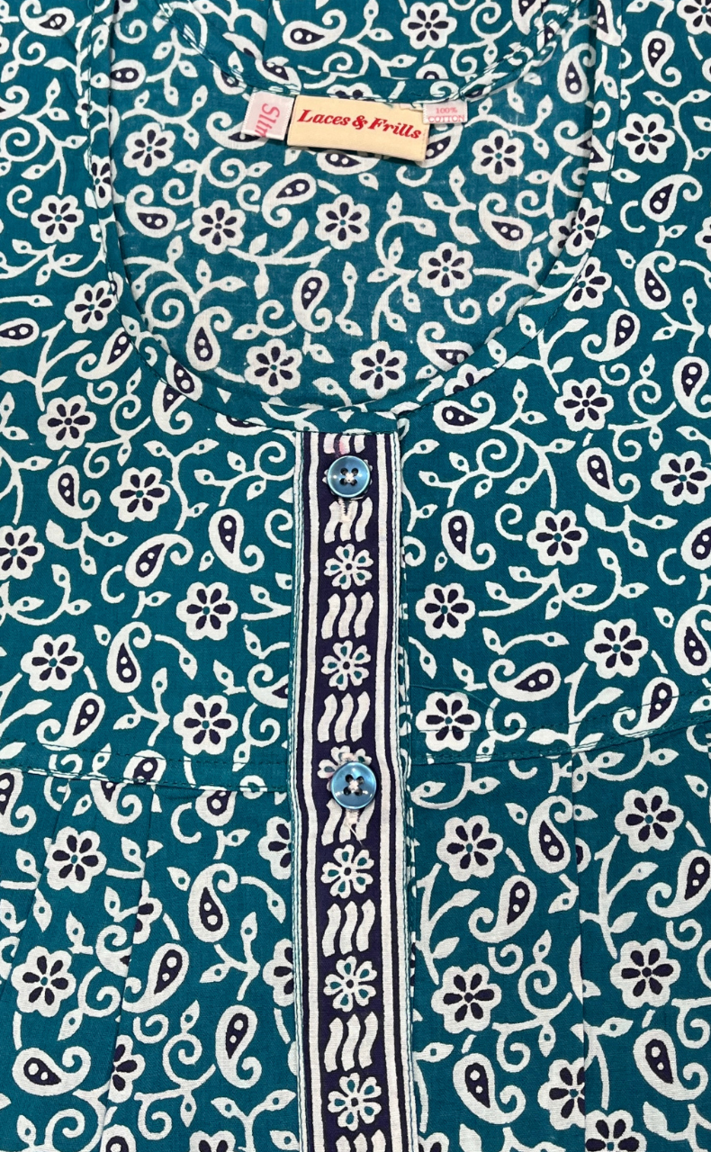 Sky Blue Floral Full Open Pure Cotton Nighty. Pure Cotton | Laces and Frills