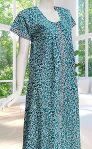 Sky Blue Floral Full Open Pure Cotton Nighty. Pure Cotton | Laces and Frills