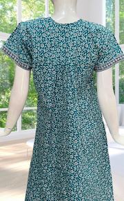 Sky Blue Floral Full Open Pure Cotton Nighty. Pure Cotton | Laces and Frills