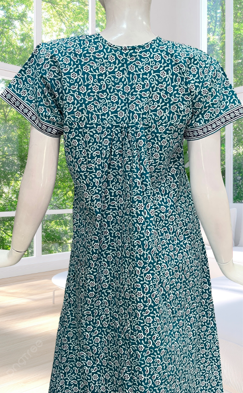 Sky Blue Floral Full Open Pure Cotton Nighty. Pure Cotton | Laces and Frills