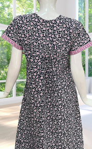 Navy Blue Floral Full Open Pure Cotton Nighty. Pure Cotton | Laces and Frills