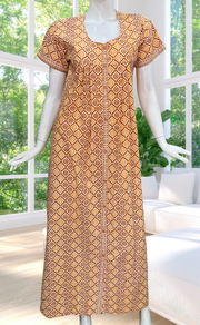 Dark Yellow Abstract Full Open Pure Cotton Nighty. Pure Cotton | Laces and Frills