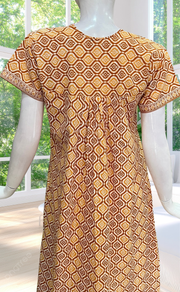 Dark Yellow Abstract Full Open Pure Cotton Nighty. Pure Cotton | Laces and Frills