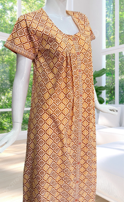 Dark Yellow Abstract Full Open Pure Cotton Nighty. Pure Cotton | Laces and Frills