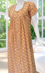 Dark Yellow Abstract Full Open Pure Cotton Nighty. Pure Cotton | Laces and Frills