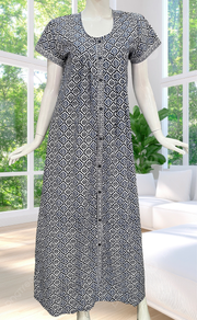 Navy Blue Abstract Full Open Pure Cotton Nighty. Pure Cotton | Laces and Frills