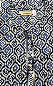 Navy Blue Abstract Full Open Pure Cotton Nighty. Pure Cotton | Laces and Frills