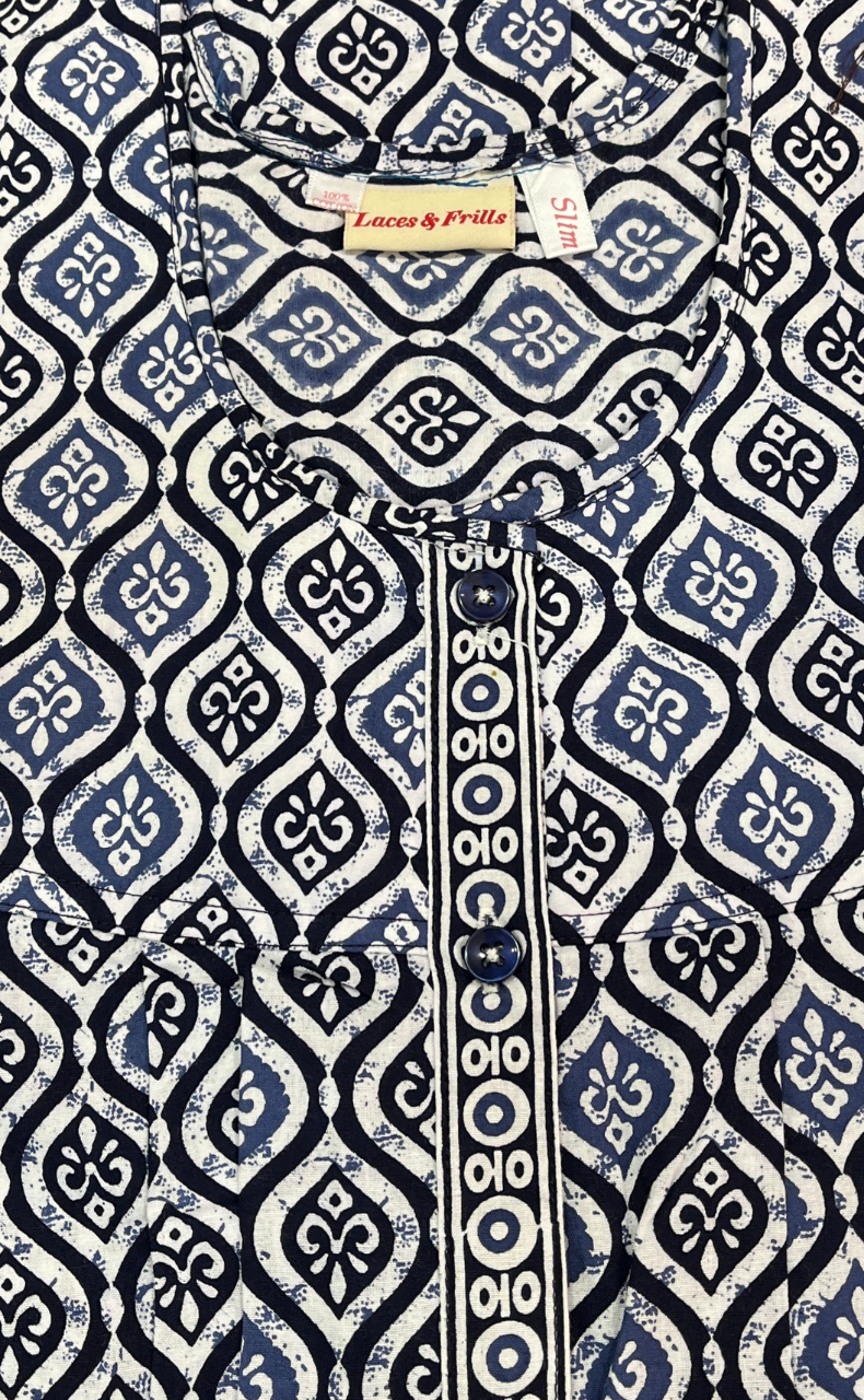 Navy Blue Abstract Full Open Pure Cotton Nighty. Pure Cotton | Laces and Frills