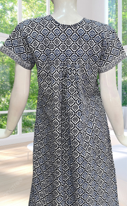 Navy Blue Abstract Full Open Pure Cotton Nighty. Pure Cotton | Laces and Frills