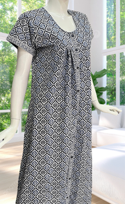 Navy Blue Abstract Full Open Pure Cotton Nighty. Pure Cotton | Laces and Frills