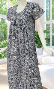 Navy Blue Abstract Full Open Pure Cotton Nighty. Pure Cotton | Laces and Frills