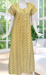 Lime Yellow Abstract Full Open Pure Cotton Nighty. Pure Cotton | Laces and Frills