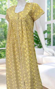 Lime Yellow Abstract Full Open Pure Cotton Nighty. Pure Cotton | Laces and Frills