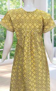 Lime Yellow Abstract Full Open Pure Cotton Nighty. Pure Cotton | Laces and Frills