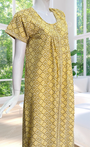 Lime Yellow Abstract Full Open Pure Cotton Nighty. Pure Cotton | Laces and Frills
