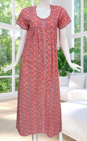 Red Abstract Full Open Pure Cotton Nighty. Pure Cotton | Laces and Frills