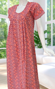 Red Abstract Full Open Pure Cotton Nighty. Pure Cotton | Laces and Frills