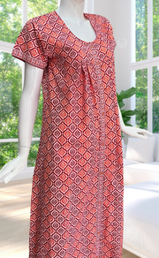 Red Abstract Full Open Pure Cotton Nighty. Pure Cotton | Laces and Frills