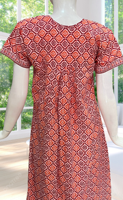 Red Abstract Full Open Pure Cotton Nighty. Pure Cotton | Laces and Frills