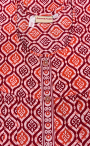 Red Abstract Full Open Pure Cotton Nighty. Pure Cotton | Laces and Frills