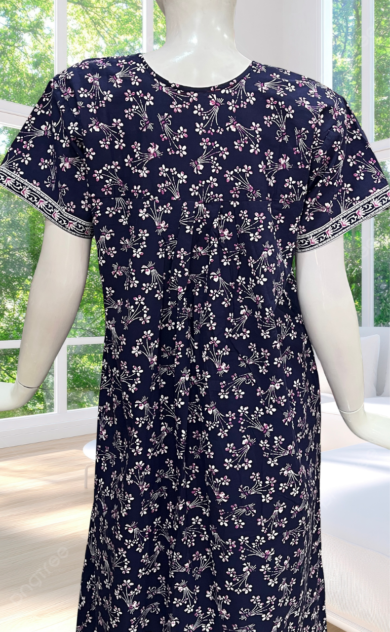 Blue Floral Full Open Pure Cotton Nighty. Pure Cotton | Laces and Frills