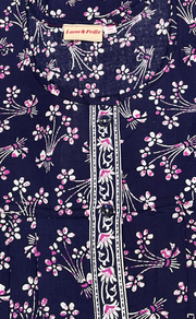 Blue Floral Full Open Pure Cotton Nighty. Pure Cotton | Laces and Frills