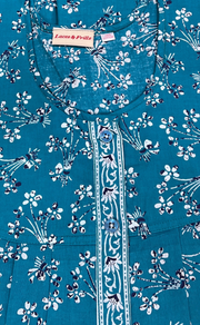 Sky Blue Floral Full Open Pure Cotton Nighty. Pure Cotton | Laces and Frills