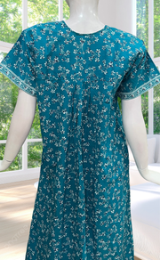 Sky Blue Floral Full Open Pure Cotton Nighty. Pure Cotton | Laces and Frills