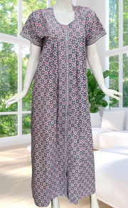 Grey Abstract Full Open Pure Cotton Nighty. Pure Cotton | Laces and Frills