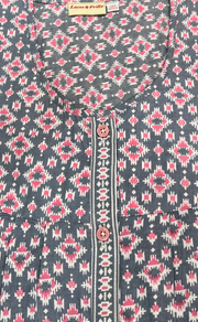 Grey Abstract Full Open Pure Cotton Nighty. Pure Cotton | Laces and Frills