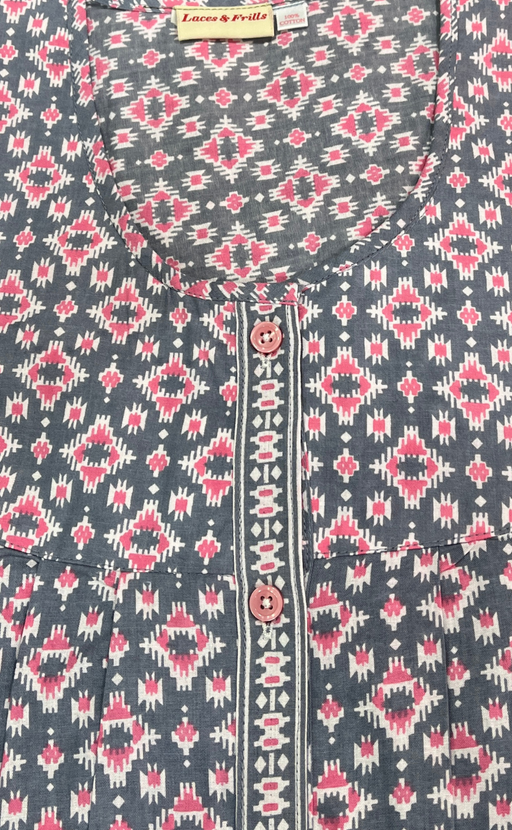 Grey Abstract Full Open Pure Cotton Nighty. Pure Cotton | Laces and Frills