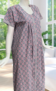 Grey Abstract Full Open Pure Cotton Nighty. Pure Cotton | Laces and Frills