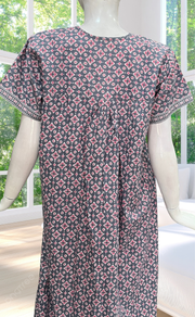Grey Abstract Full Open Pure Cotton Nighty. Pure Cotton | Laces and Frills