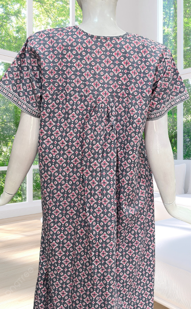 Grey Abstract Full Open Pure Cotton Nighty. Pure Cotton | Laces and Frills