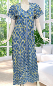 Blue Abstract Full Open Pure Cotton Nighty. Pure Cotton | Laces and Frills