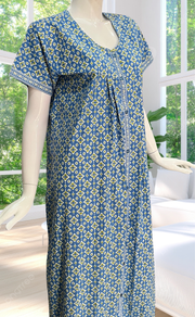 Blue Abstract Full Open Pure Cotton Nighty. Pure Cotton | Laces and Frills