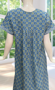 Blue Abstract Full Open Pure Cotton Nighty. Pure Cotton | Laces and Frills