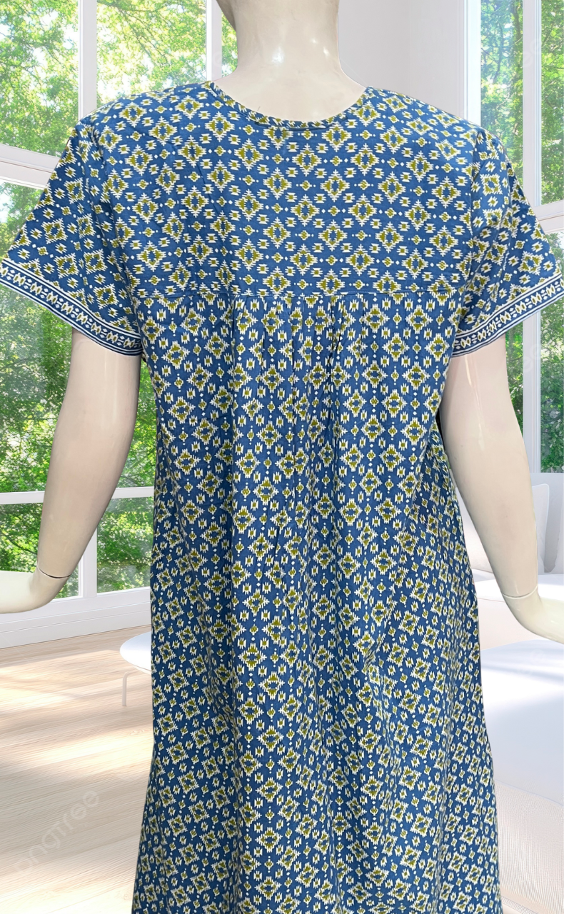 Blue Abstract Full Open Pure Cotton Nighty. Pure Cotton | Laces and Frills