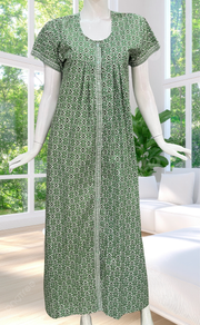 Pista Green Abstract Full Open Pure Cotton Nighty. Pure Cotton | Laces and Frills